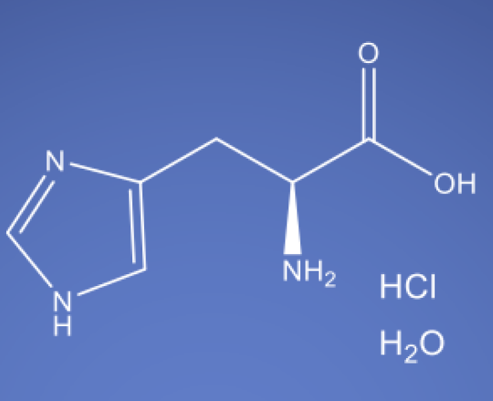 L-Histidine HCL molecular structure used in buffering and metal chelation in biologic therapeutic formulation